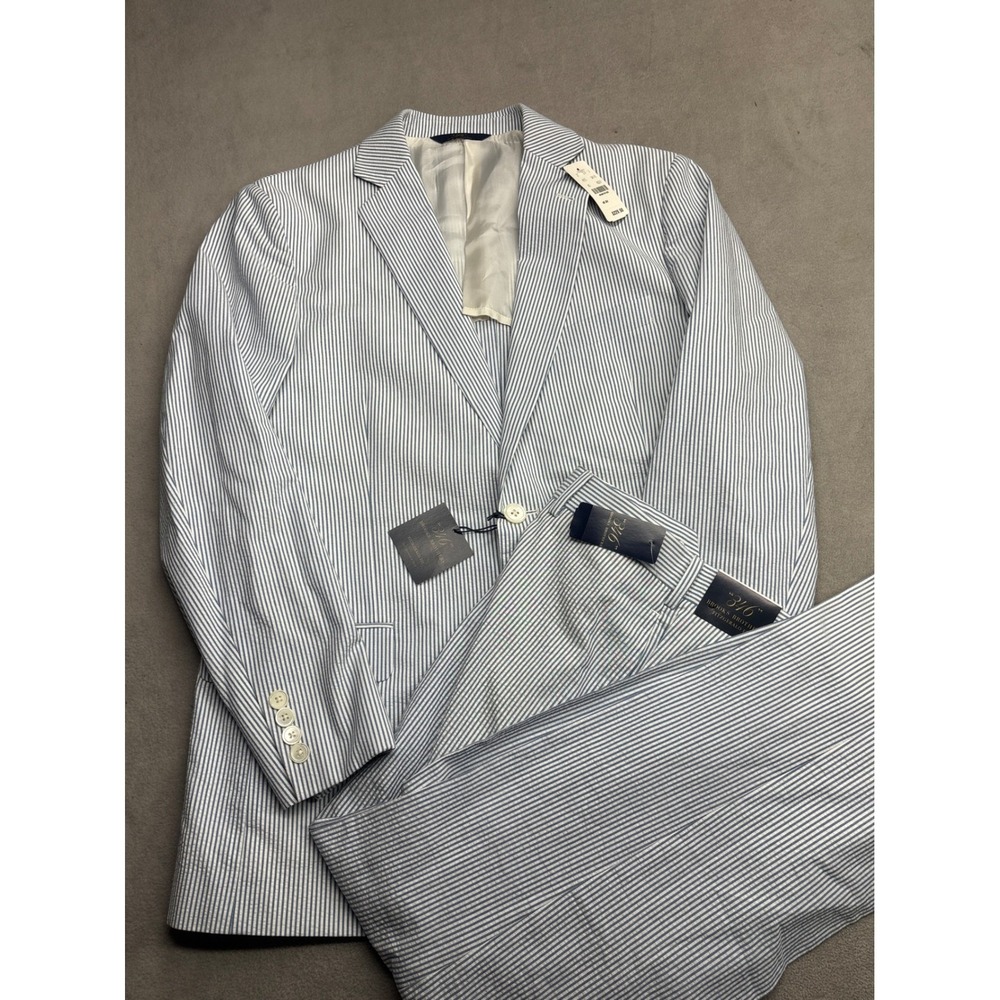NEW Brooks Brothers 346 Fitzgerald Fit Seersucker Suit Blue Striped 40R 34W 29L